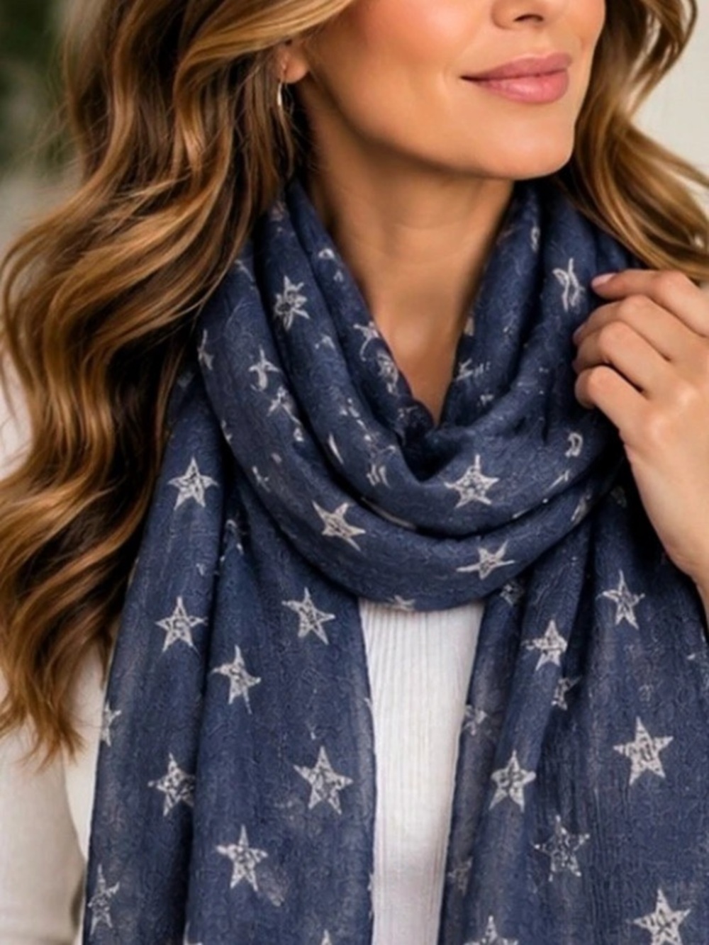 Star Print Scarf in Blue & White Like New